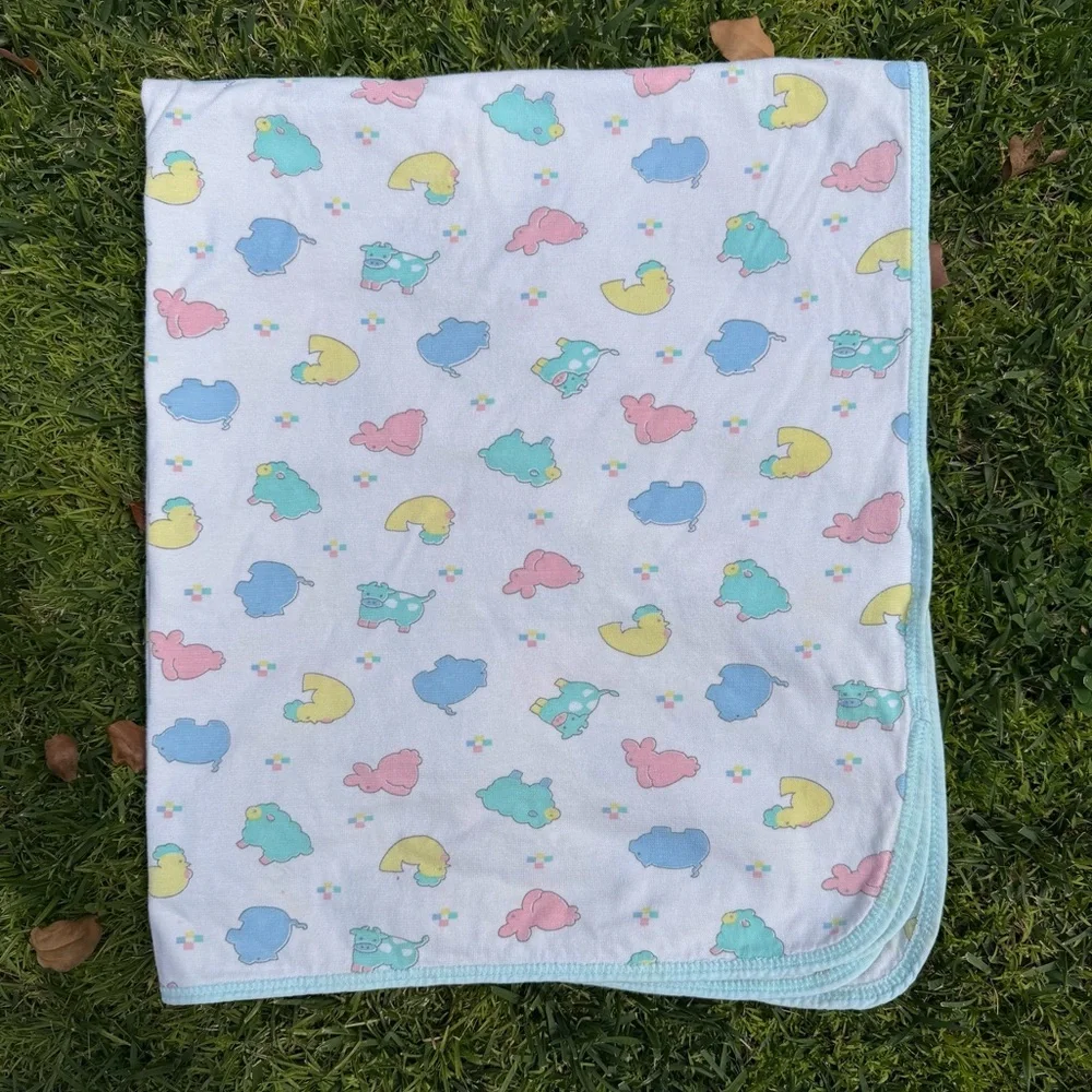 VTG Carter’s Pastel Farm Animals Baby Blanket Cow Sheep Pig Duck Cotton USA 90s